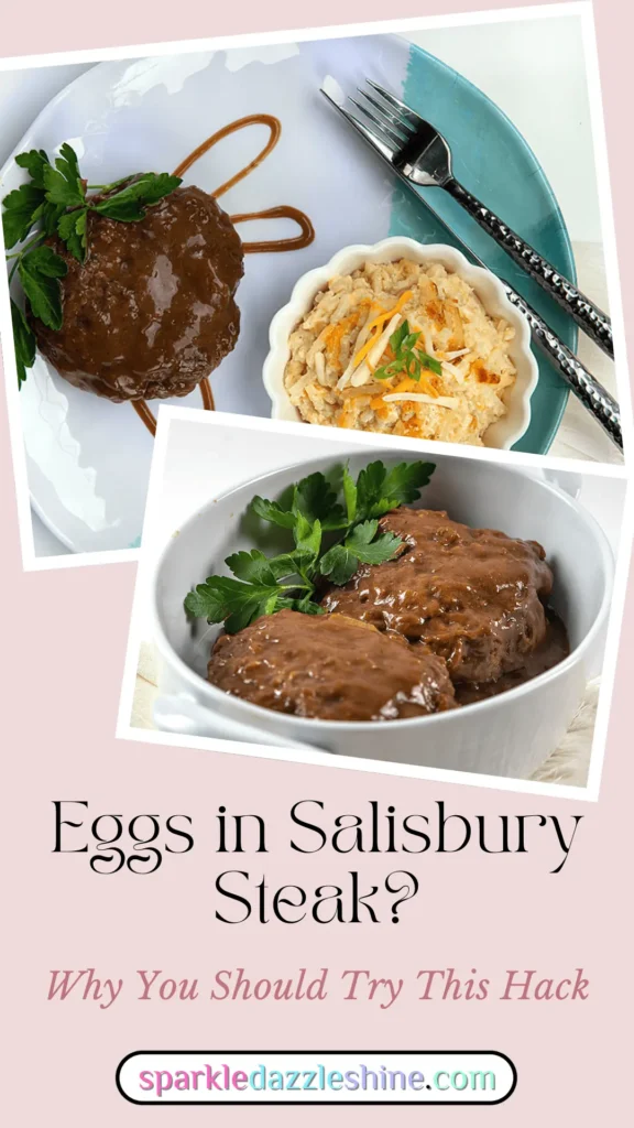 two images of Salisbury Steak, plated and in serving bowl, Culinary Tip