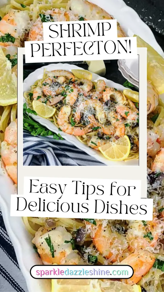 A pinterest pin of our Culinary Tip, Shrimp, Shrimp, Shrimp, Who Knew, showing a serving container of cooked shrimp.