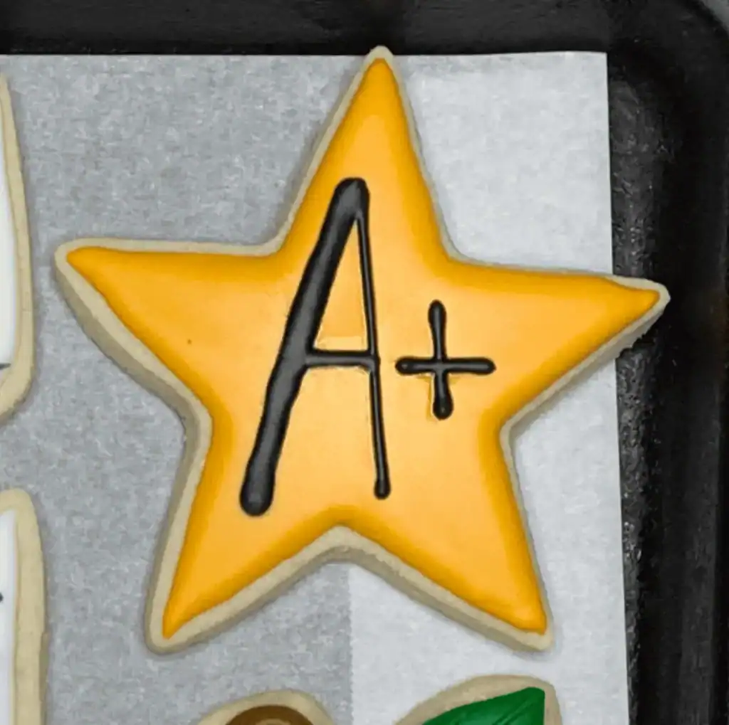 Star shaped sugar cookie with A+ for back-2-school