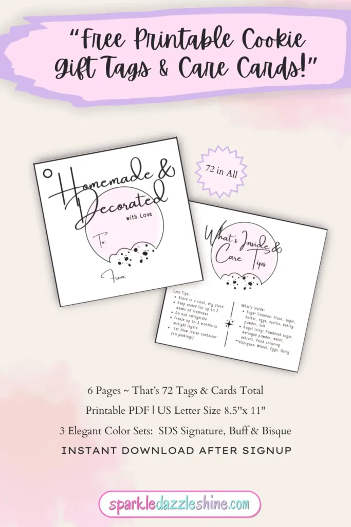 Pinterest promo image for Homemade & Decorated with Love gift tags and What's Inside & Care Tips Card freebies