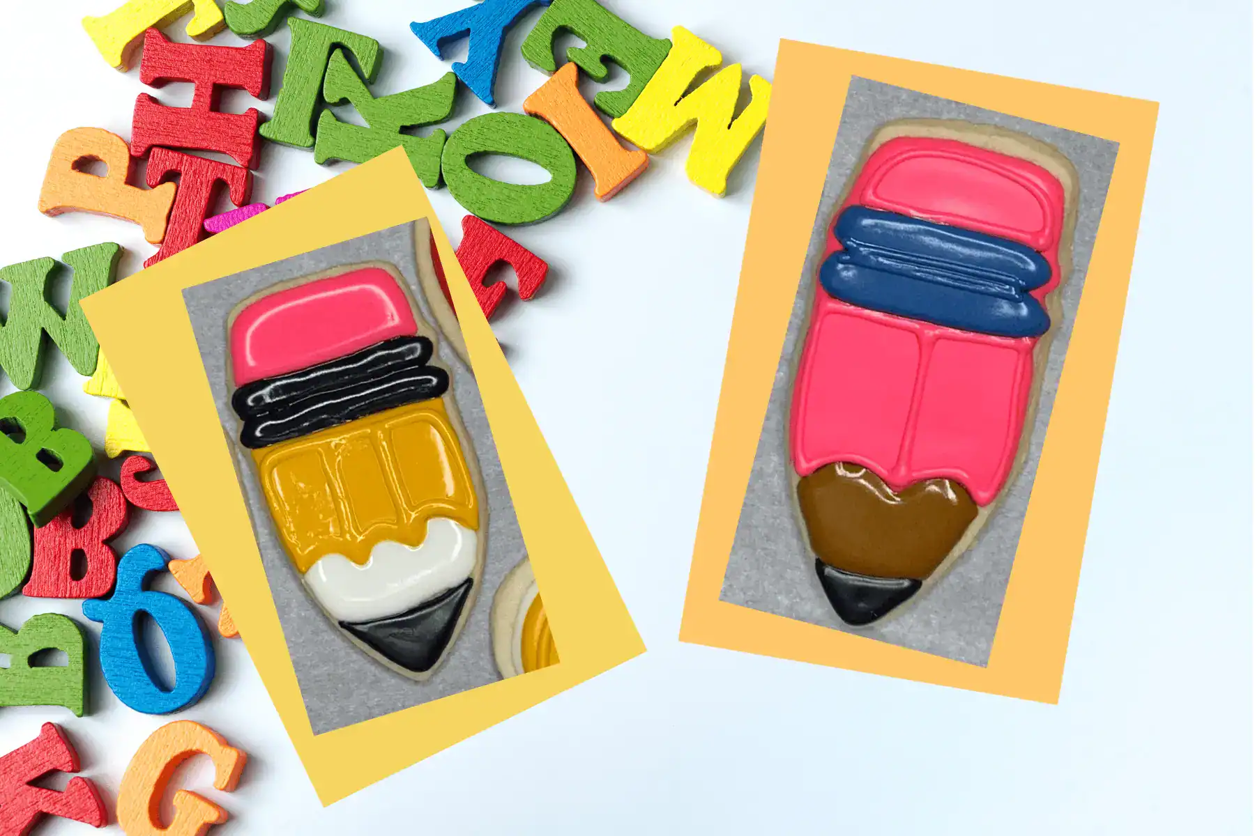 feature image of two pencil shaped sugar cookies for back to school