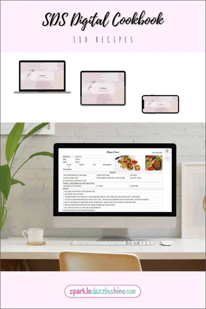 SDS Digital Cookbook. Showing that it can be used on a computer, tablet and phone.