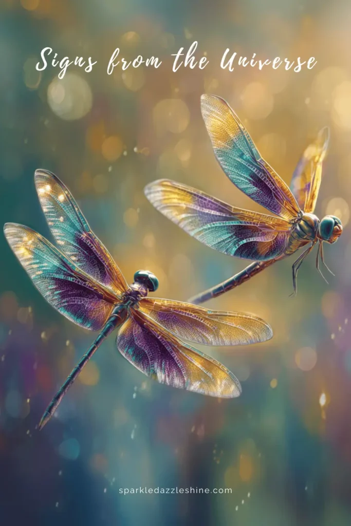 Signs from the universe, two stained glass colored dragon flies, pinterest