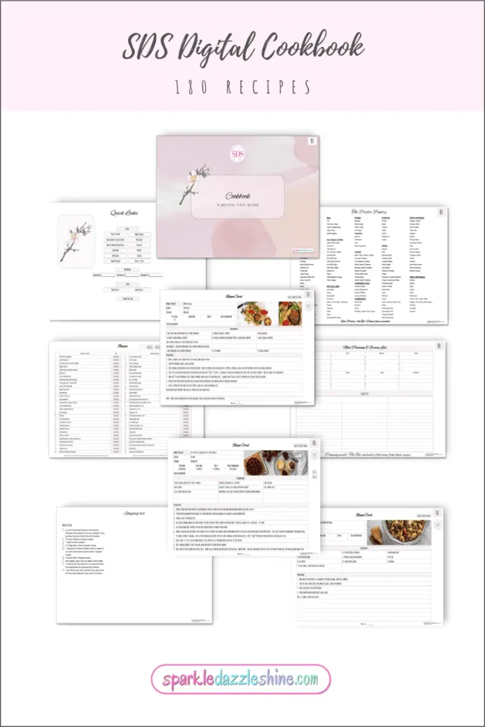 SDS Digital Cookbook for pinterest. Showing 9 pages from the cookbook