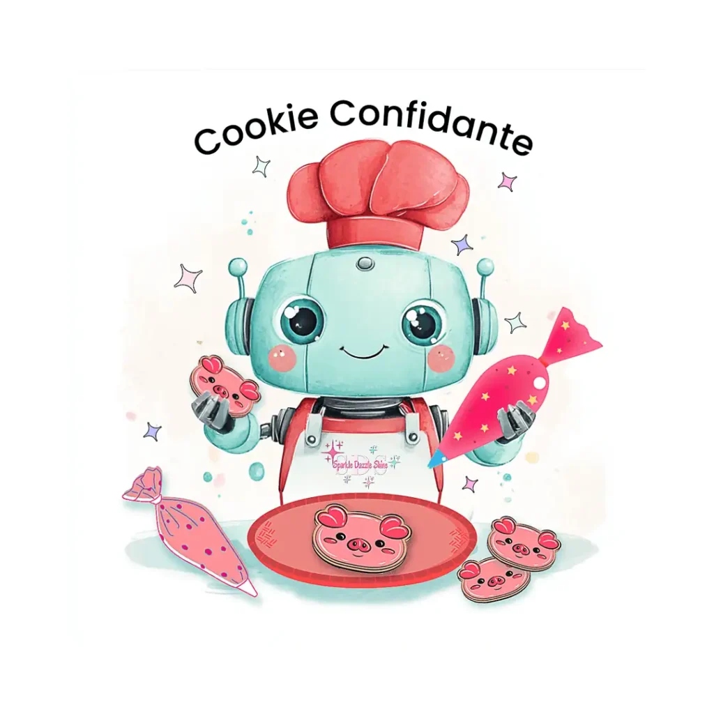 Cute Cookie Confidante AI baking assistant bot image with sugar cookie theme.
