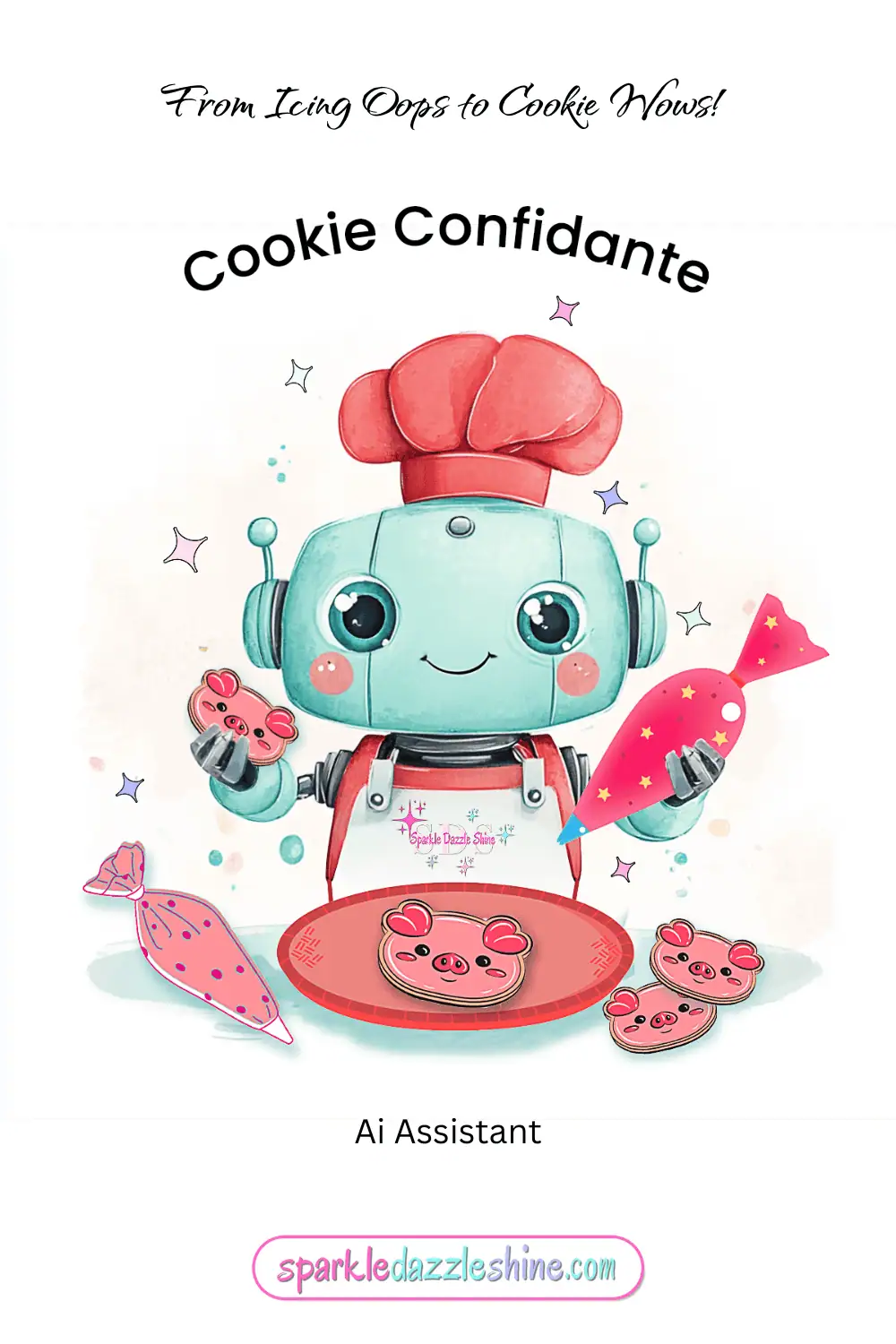 Cute Cookie Confidante AI baking assistant bot image with sugar cookie theme.