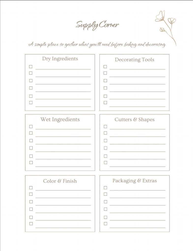 Image of the Cookie Project Flow's Supply Corner Page