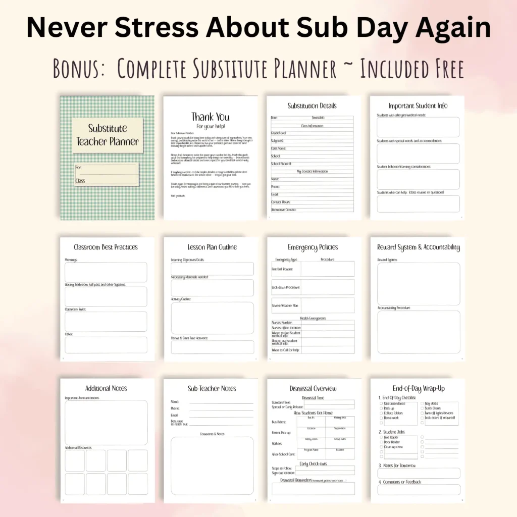 2026-2027 Teacher Planner bonus section that includes the Substitute Planner.
