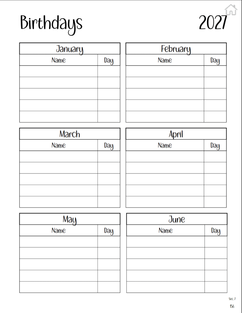 2026-2027 Teacher Planner, Birthdays 2